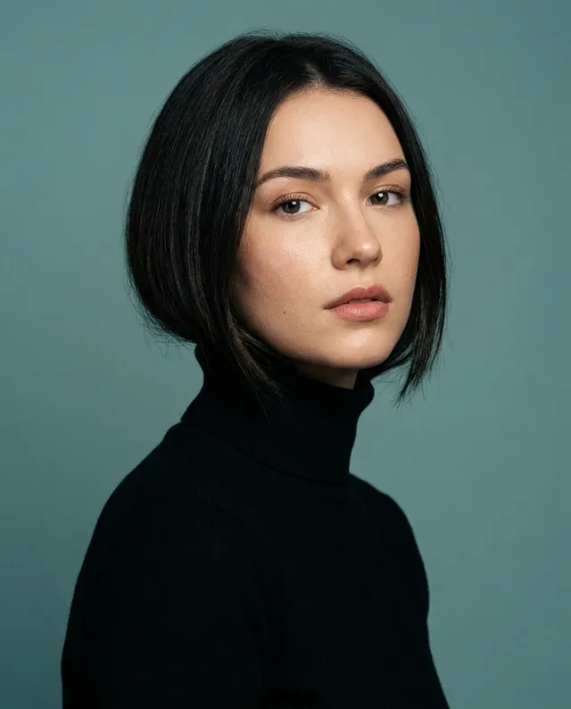 AI-generated studio portrait on a teal backdrop